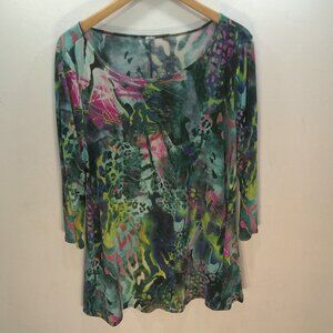 Jostar USA Teal Blue Abstract Stretchy Comfort Colorful Travel Tunic Size XL